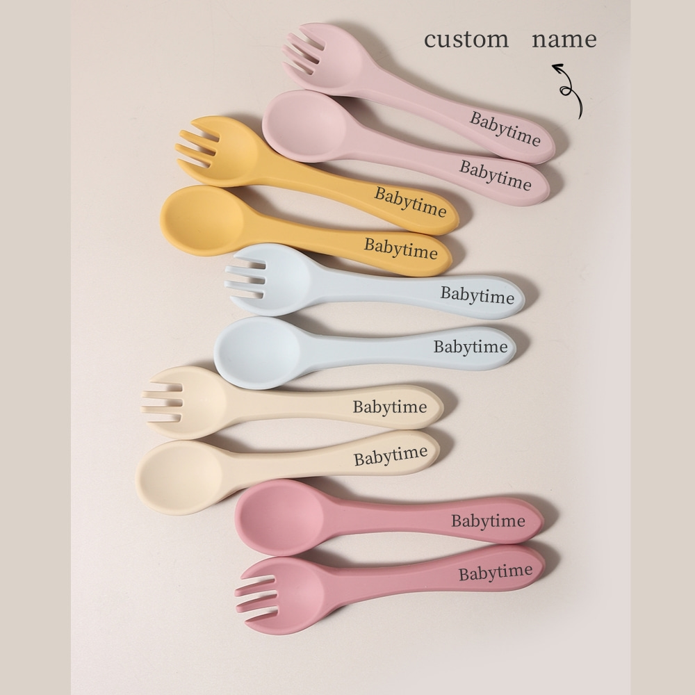 Baby Food Utensil - Özel İsimli 1 Çift Silikon Kaşık