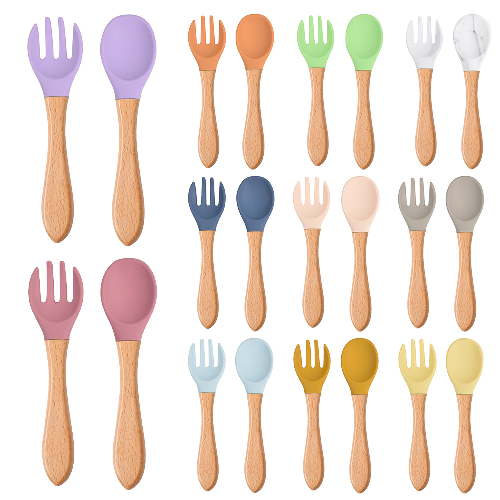 Baby Food Utensil - 2 adet/takım Bebek Silikon Kaşık Çatal